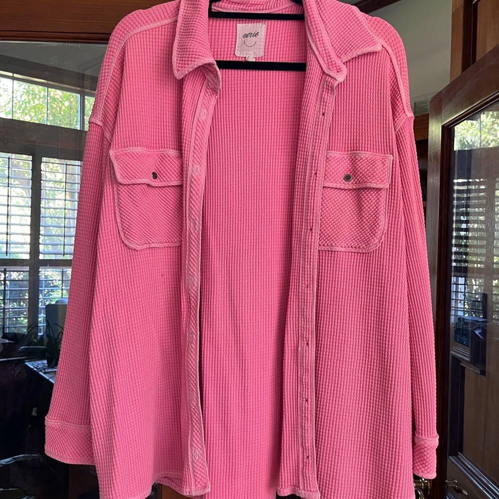 Pink Waffle Knit Button-Up Shirt